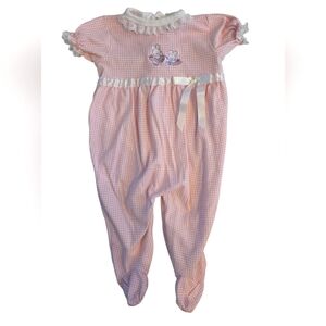 Vintage 1990s Y2k Honors Pink Gingham One Piece Footie Romper